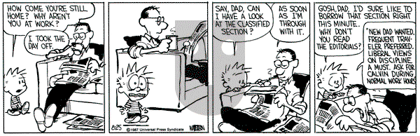Calvin and Hobbes on Tuesday August 25, 1987 Comic Strip