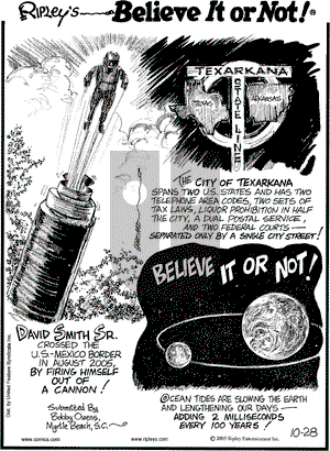 Ripley's Believe It or Not on Friday October 28, 2005 Comic Strip
