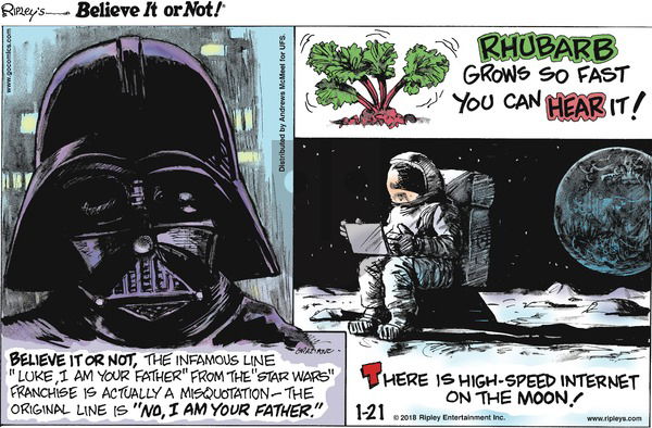 Ripley's Believe It or Not on Sunday January 21, 2018 Comic Strip