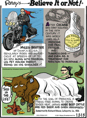 Ripley's Believe It or Not on Thursday December 15, 2011 Comic Strip