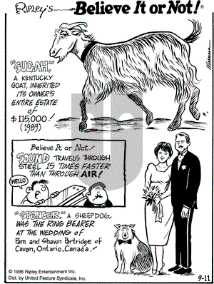 Ripley's Believe It or Not on Wednesday September 11, 1996 Comic Strip