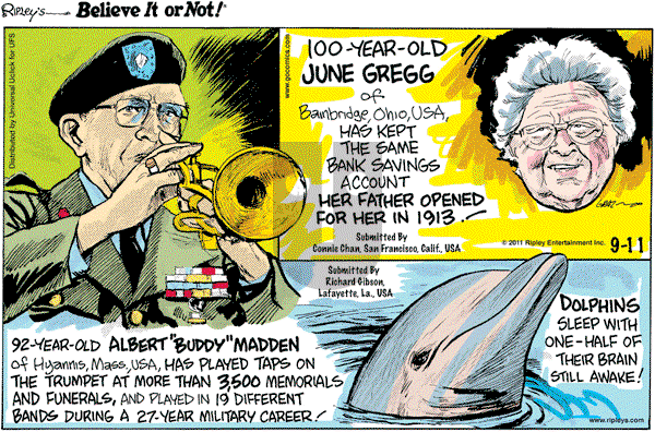 Ripley's Believe It or Not on Sunday September 11, 2011 Comic Strip
