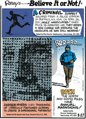 Ripley's Believe It or Not on Saturday August 27, 2011 Comic Strip