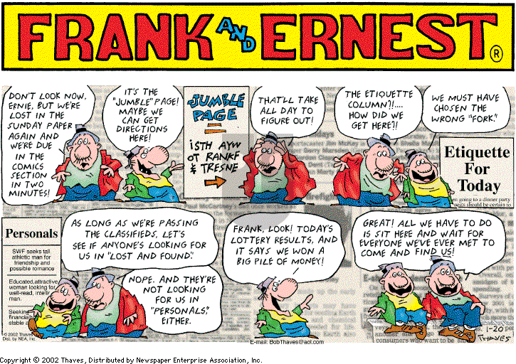Frank and Ernest on Sunday January 20, 2002 Comic Strip