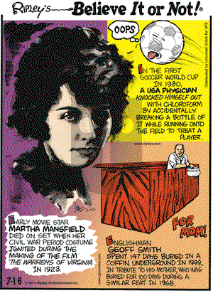 Ripley's Believe It or Not on Wednesday July 16, 2014 Comic Strip