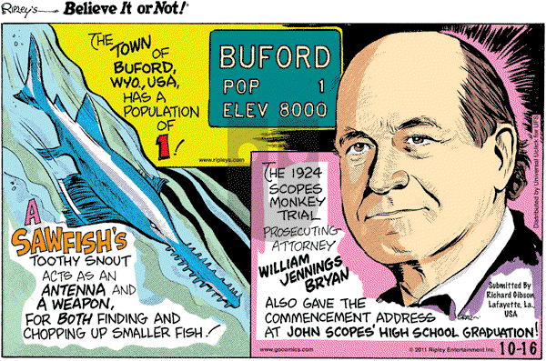 Ripley's Believe It or Not on Sunday October 16, 2011 Comic Strip