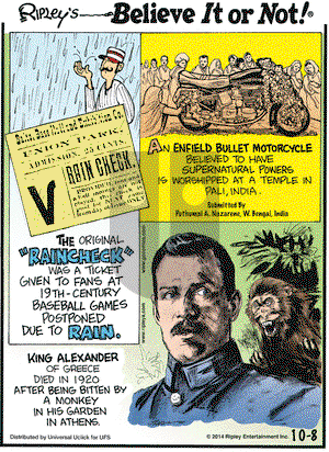 Ripley's Believe It or Not on Wednesday October 8, 2014 Comic Strip