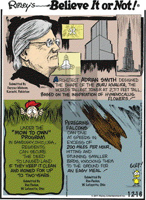 Ripley's Believe It or Not on Friday December 16, 2011 Comic Strip