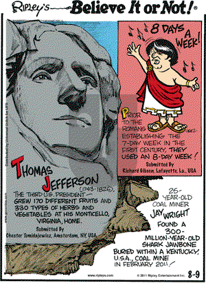 Ripley's Believe It or Not on Tuesday August 9, 2011 Comic Strip