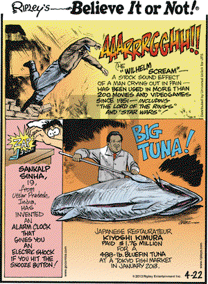 Ripley's Believe It or Not on Monday April 22, 2013 Comic Strip