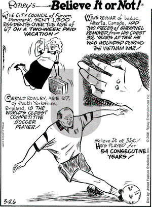 Ripley's Believe It or Not - Monday March 26, 2001 Comic Strip