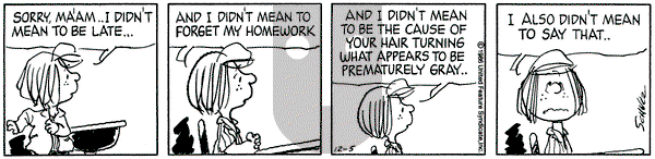 Peanuts on Friday December 5, 1986 Comic Strip