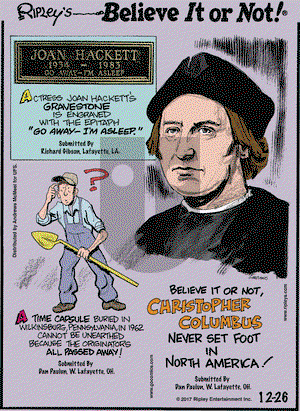 Ripley's Believe It or Not on Tuesday December 26, 2017 Comic Strip
