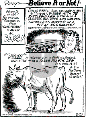 Ripley's Believe It or Not on Tuesday March 27, 2001 Comic Strip