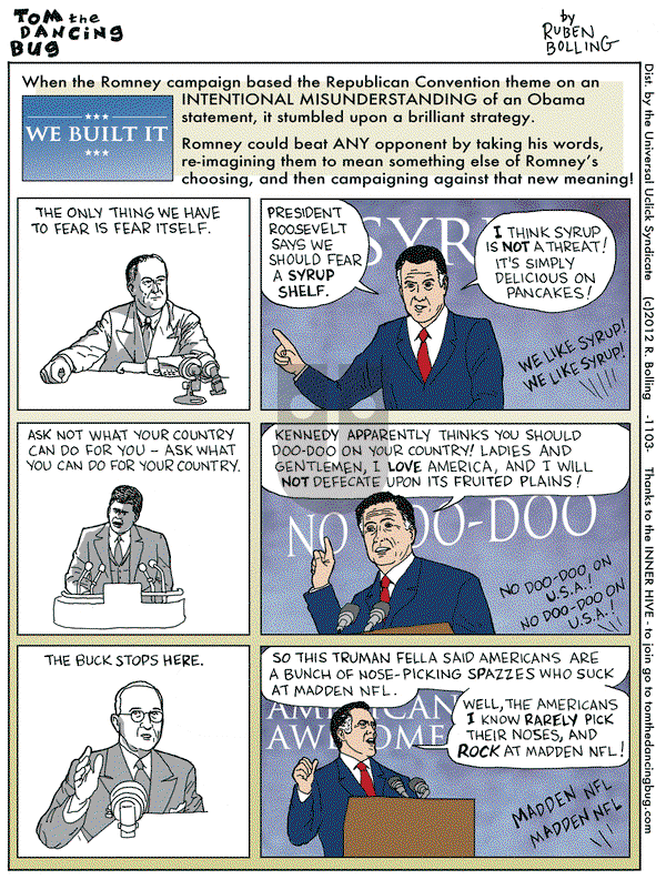 Tom the Dancing Bug on Friday September 7, 2012 Comic Strip