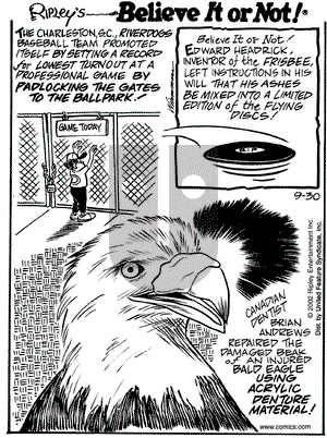 Ripley's Believe It or Not on Monday September 30, 2002 Comic Strip