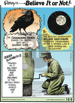 Ripley's Believe It or Not on Thursday October 9, 2014 Comic Strip