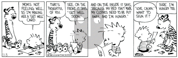 Calvin and Hobbes on Monday November 3, 1986 Comic Strip