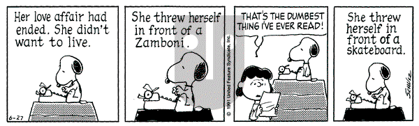 Peanuts on Thursday June 27, 1991 Comic Strip