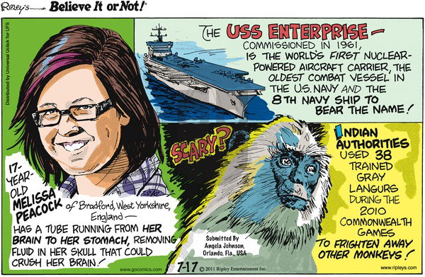 Ripley's Believe It or Not on Sunday July 17, 2011 Comic Strip