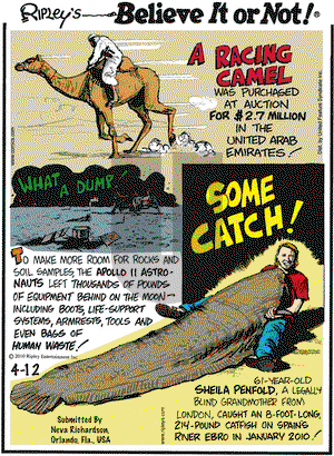Ripley's Believe It or Not on Monday April 12, 2010 Comic Strip