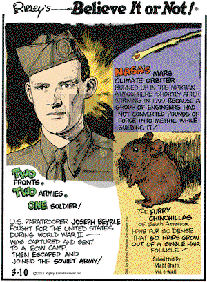 Ripley's Believe It or Not - Thursday March 10, 2011 Comic Strip