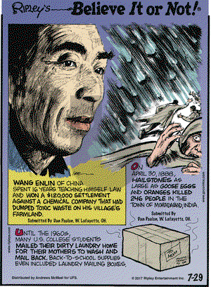 Ripley's Believe It or Not on Saturday July 29, 2017 Comic Strip