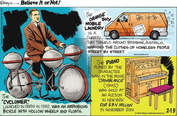Ripley's Believe It or Not on Sunday February 15, 2015 Comic Strip