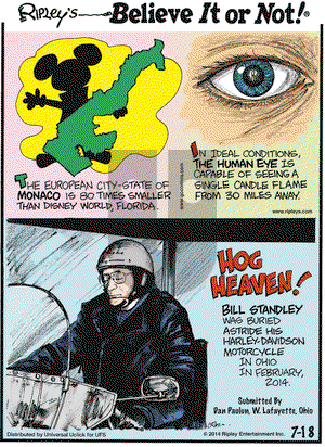 Ripley's Believe It or Not on Friday July 18, 2014 Comic Strip