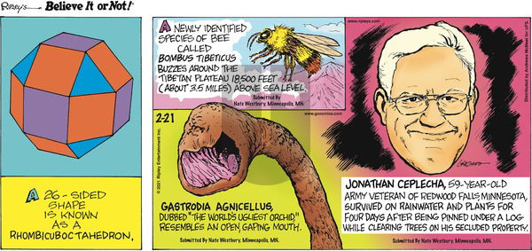 Ripley's Believe It or Not on Sunday February 21, 2021 Comic Strip