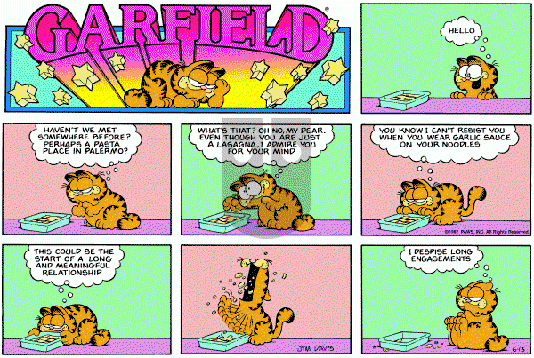 Garfield on Sunday June 13, 1982 Comic Strip