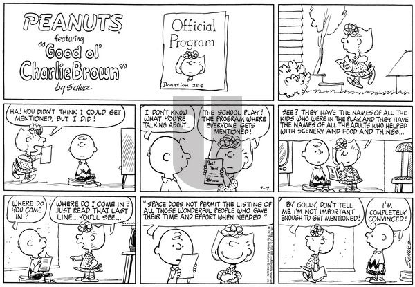 Peanuts on Sunday September 9, 1973 Comic Strip