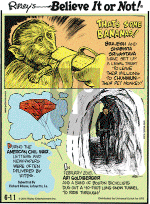 Ripley's Believe It or Not on Thursday June 11, 2015 Comic Strip