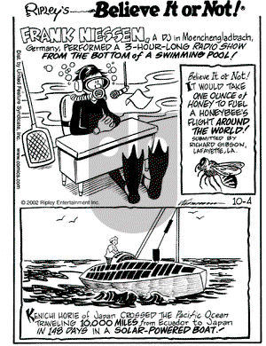 Ripley's Believe It or Not on Friday October 4, 2002 Comic Strip