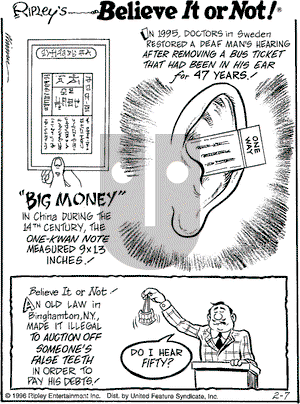 Ripley's Believe It or Not on Wednesday February 7, 1996 Comic Strip