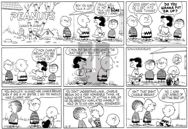 Peanuts on Sunday December 8, 1957 Comic Strip