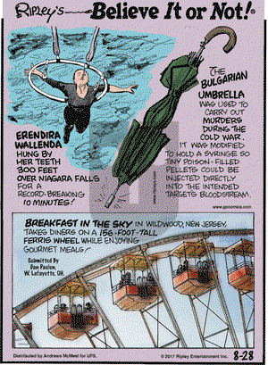 Ripley's Believe It or Not on Monday August 28, 2017 Comic Strip