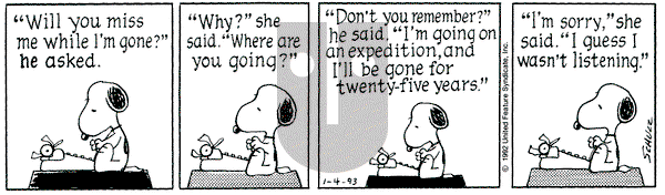 Peanuts on Monday January 4, 1993 Comic Strip