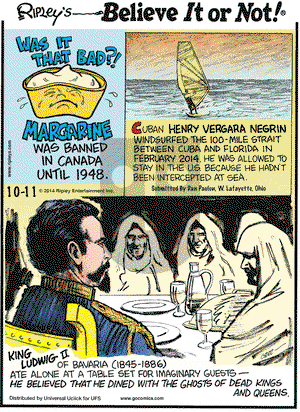 Ripley's Believe It or Not on Saturday October 11, 2014 Comic Strip