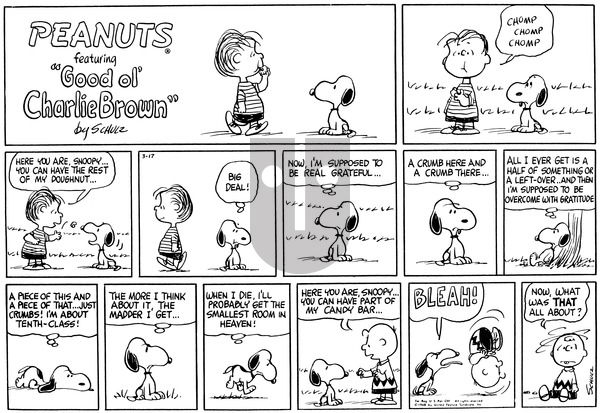 Peanuts on Sunday March 17, 1968 Comic Strip