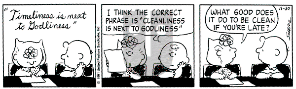 Peanuts on Saturday November 30, 1991 Comic Strip