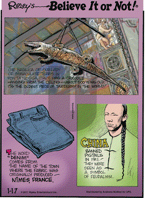 Ripley's Believe It or Not on Tuesday January 17, 2017 Comic Strip