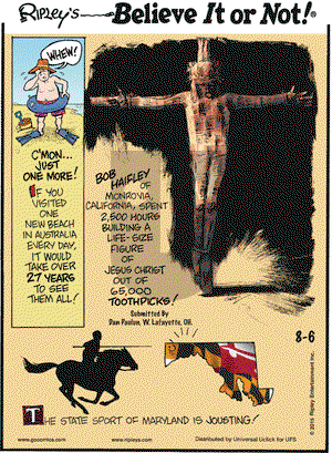 Ripley's Believe It or Not on Thursday August 6, 2015 Comic Strip