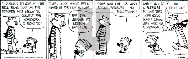 Calvin and Hobbes - Saturday March 19, 1994 Comic Strip