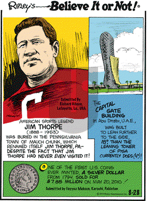 Ripley's Believe It or Not on Saturday August 28, 2010 Comic Strip