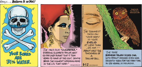 Ripley's Believe It or Not on Sunday September 12, 2021 Comic Strip