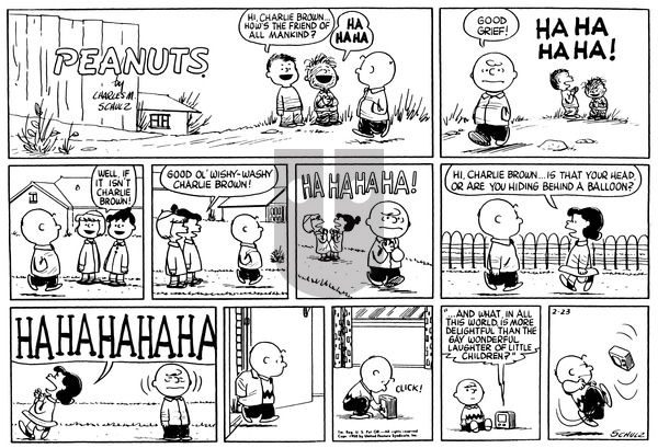 Peanuts on Sunday February 23, 1958 Comic Strip