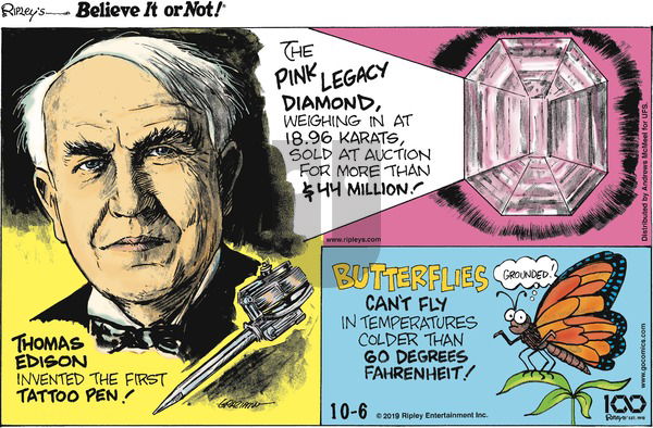 Ripley's Believe It or Not on Sunday October 6, 2019 Comic Strip