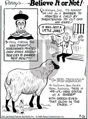 Ripley's Believe It or Not on Monday September 16, 1996 Comic Strip
