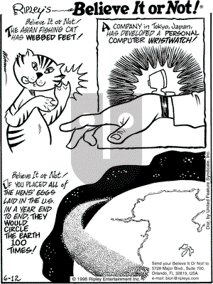 Ripley's Believe It or Not on Saturday September 26, 1998 Comic Strip